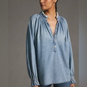Anthropologie Citizens of Humanity Iris Blouse 100% Cotton Raw Hem Denim L Boho